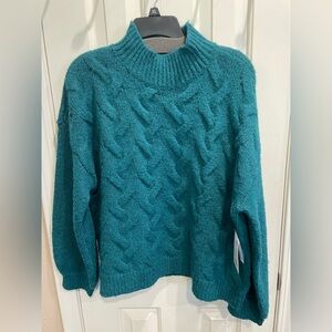 NWT Nine West Persian Teal Chunky Cable Knit Sweater XL